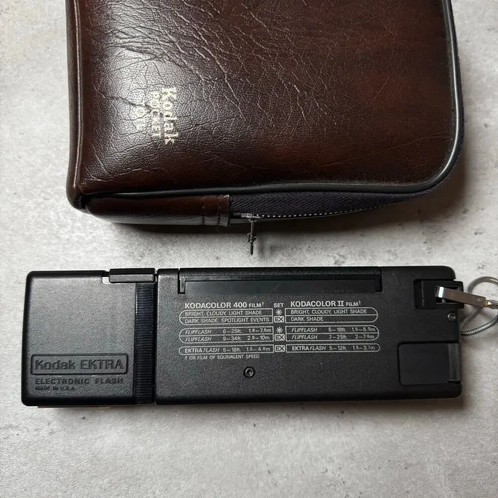 Vintage Kodak Ektra film camera 22mm electronic flash with leather camera case